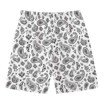 White Paisley Bandana Pattern Print Men's Swim Trunks
