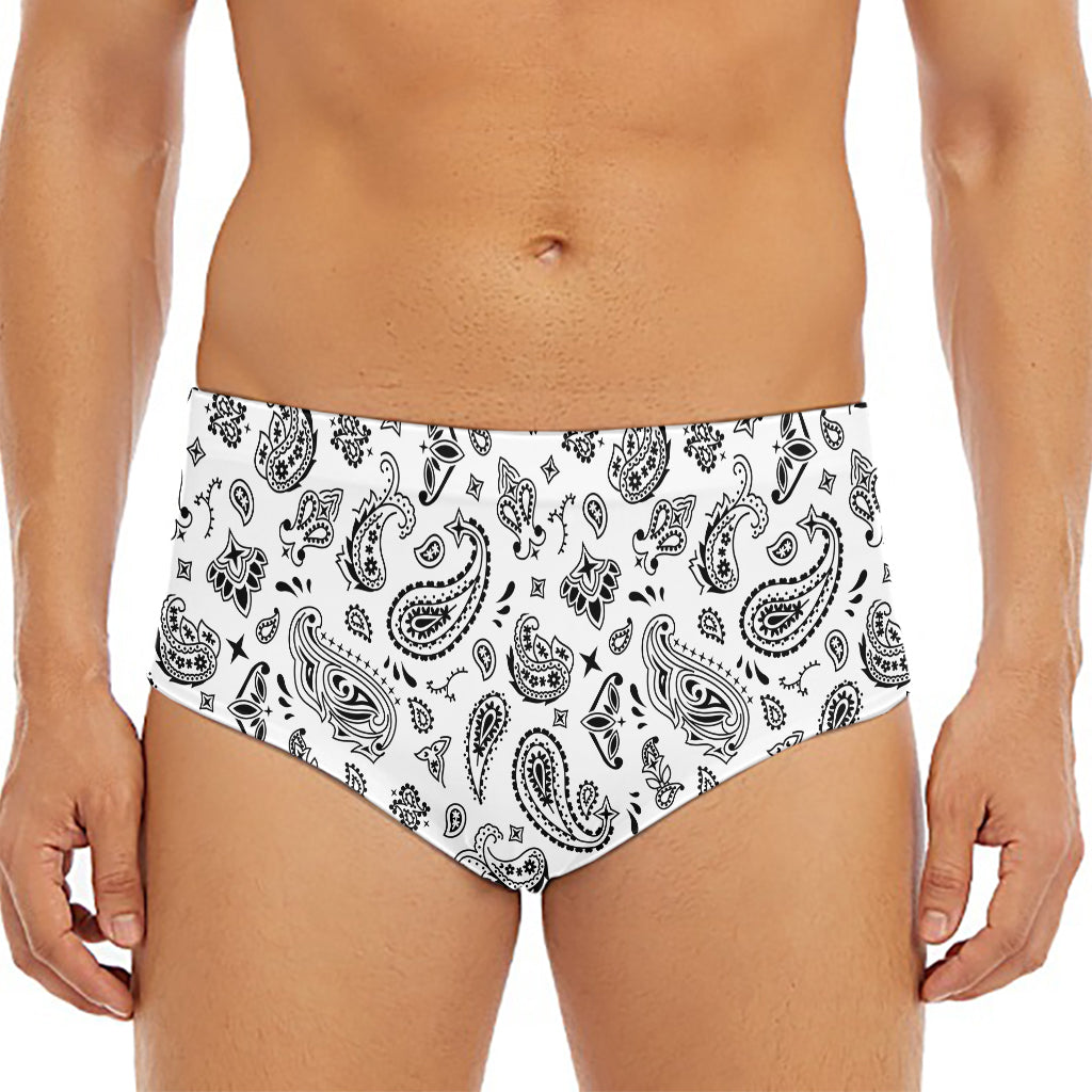 White Paisley Bandana Pattern Print Men's Triangle Swim Briefs