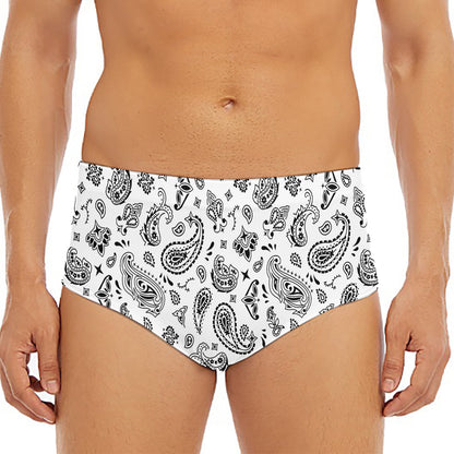 White Paisley Bandana Pattern Print Men's Triangle Swim Briefs