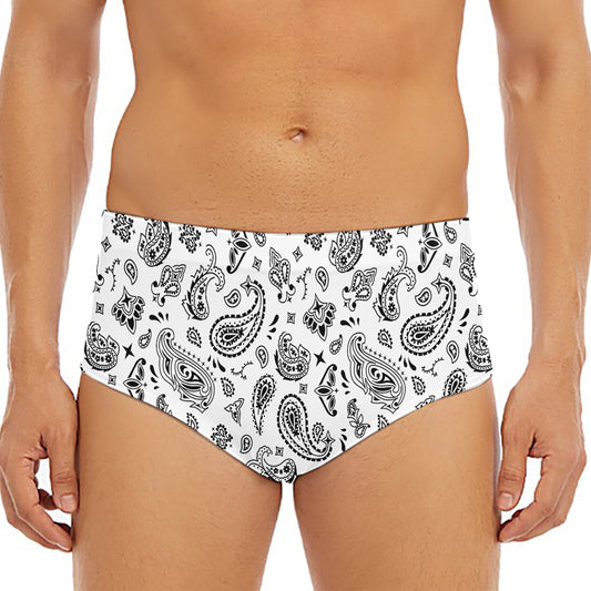 White Paisley Bandana Pattern Print Men's Triangle Swim Briefs