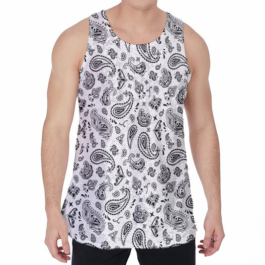 White Paisley Bandana Pattern Print Men's Velvet Tank Top