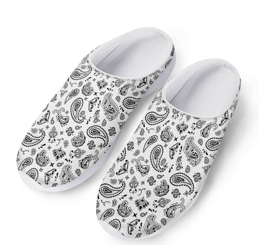 White Paisley Bandana Pattern Print Mesh Casual Shoes