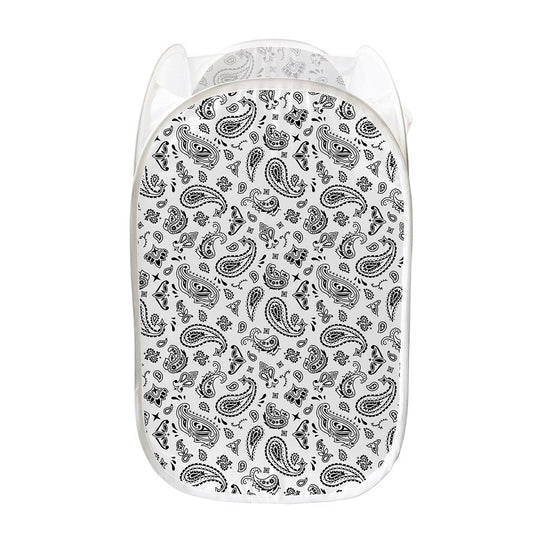 White Paisley Bandana Pattern Print Mesh Laundry Hamper