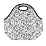 White Paisley Bandana Pattern Print Neoprene Lunch Bag