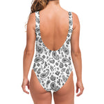 White Paisley Bandana Pattern Print One Piece Swimsuit