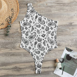 White Paisley Bandana Pattern Print One Shoulder Bodysuit