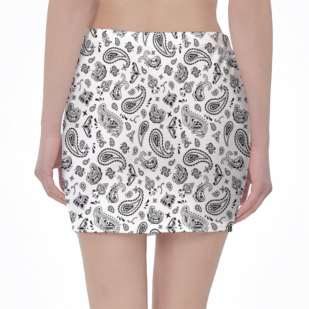 White Paisley Bandana Pattern Print Pencil Mini Skirt