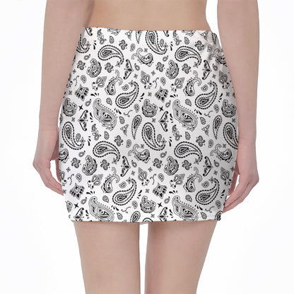White Paisley Bandana Pattern Print Pencil Mini Skirt