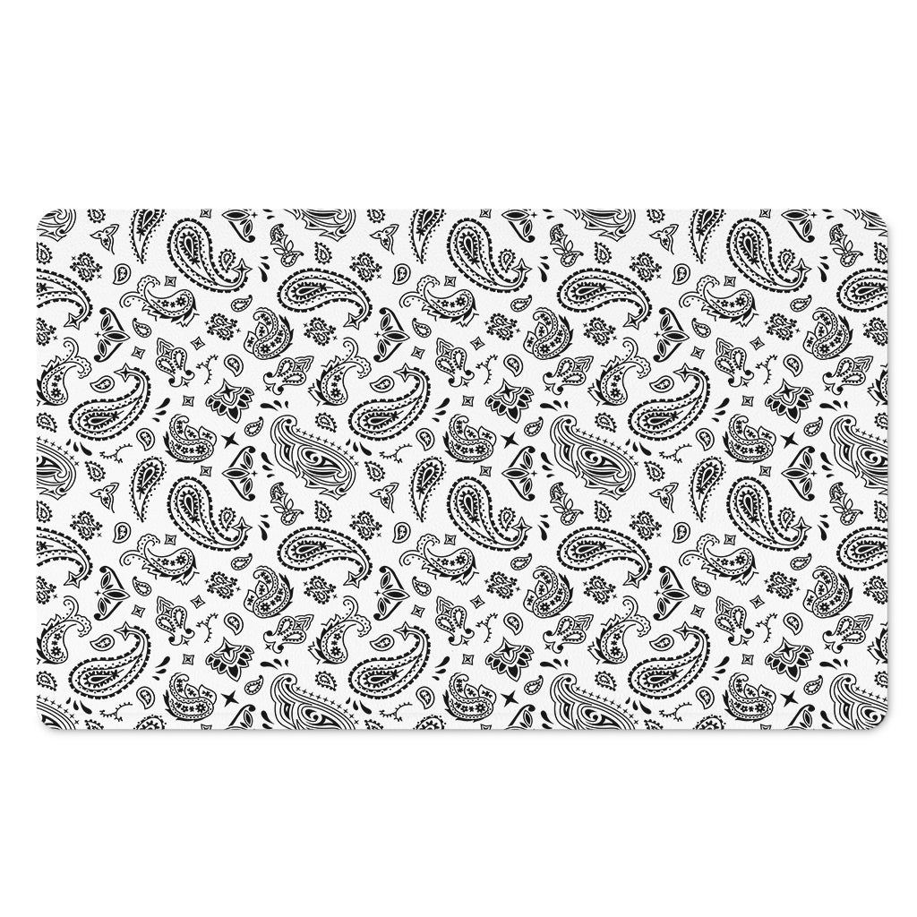 White Paisley Bandana Pattern Print Polyester Doormat