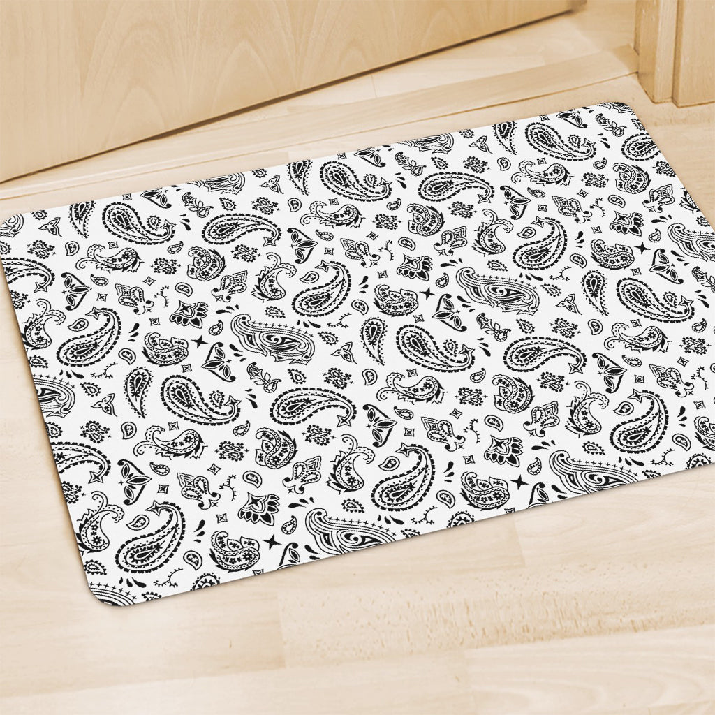 White Paisley Bandana Pattern Print Polyester Doormat