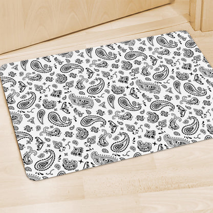 White Paisley Bandana Pattern Print Polyester Doormat