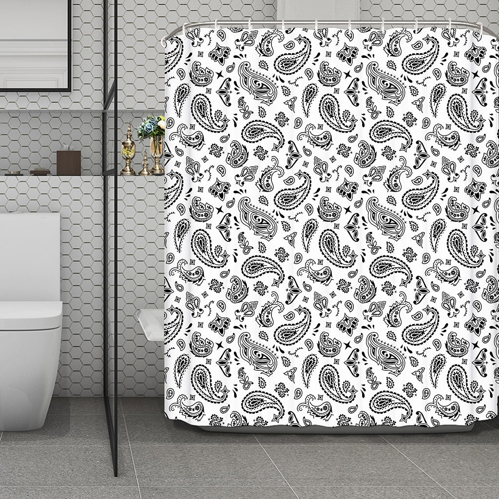 White Paisley Bandana Pattern Print Polyester Shower Curtain
