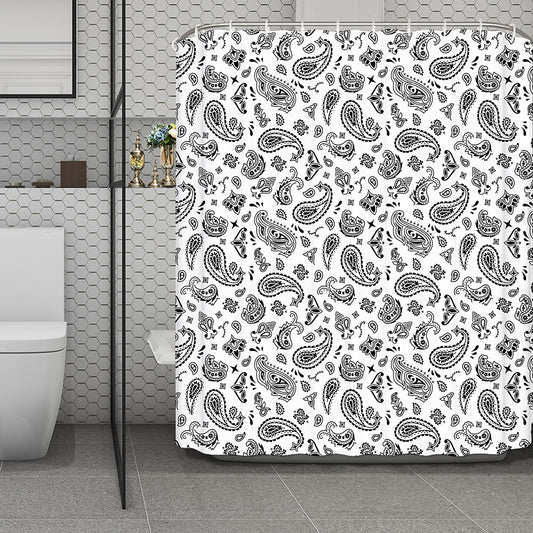 White Paisley Bandana Pattern Print Polyester Shower Curtain
