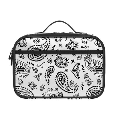 White Paisley Bandana Pattern Print Portable Lunch Bag