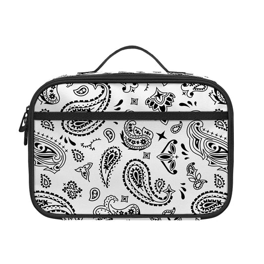 White Paisley Bandana Pattern Print Portable Lunch Bag