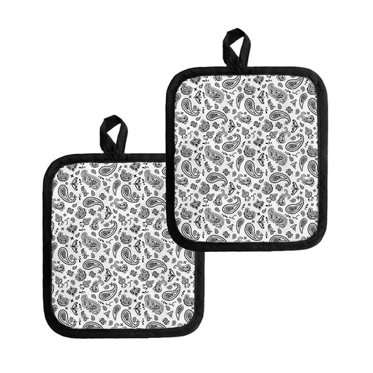 White Paisley Bandana Pattern Print Pot Holders