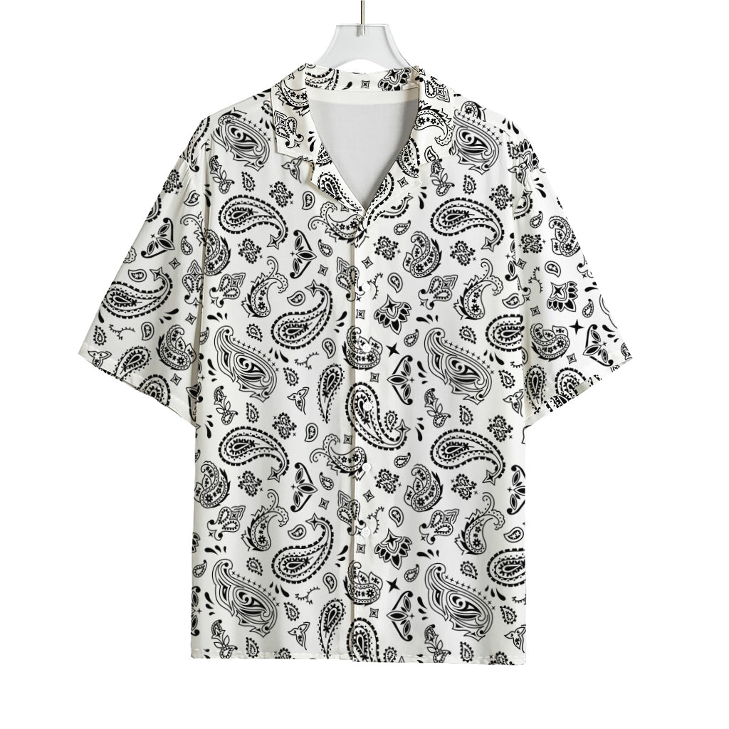 White Paisley Bandana Pattern Print Rayon Hawaiian Shirt