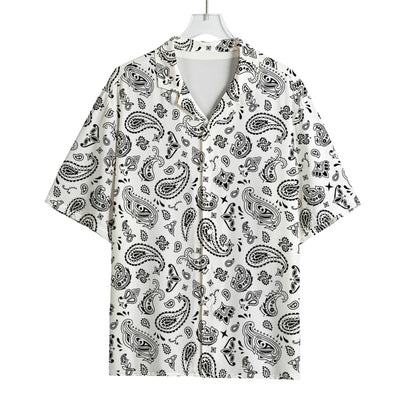 White Paisley Bandana Pattern Print Rayon Hawaiian Shirt