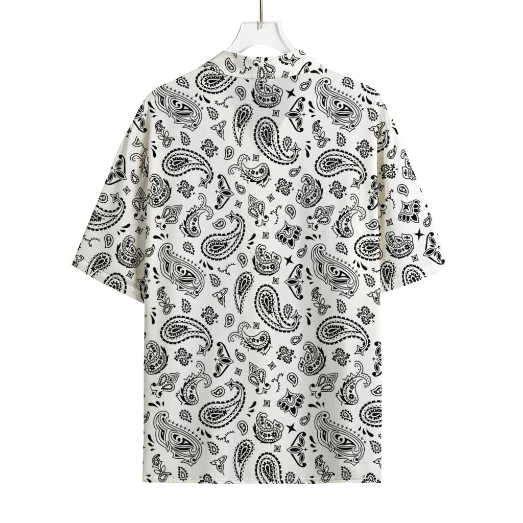 White Paisley Bandana Pattern Print Rayon Hawaiian Shirt