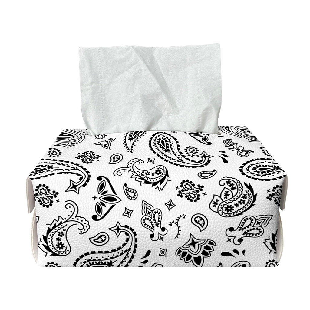 White Paisley Bandana Pattern Print Rectangle Tissue Box Cover