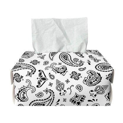 White Paisley Bandana Pattern Print Rectangle Tissue Box Cover