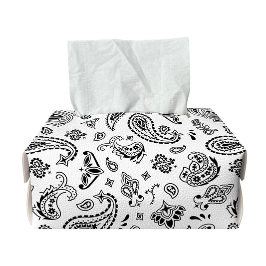 White Paisley Bandana Pattern Print Rectangle Tissue Box Cover
