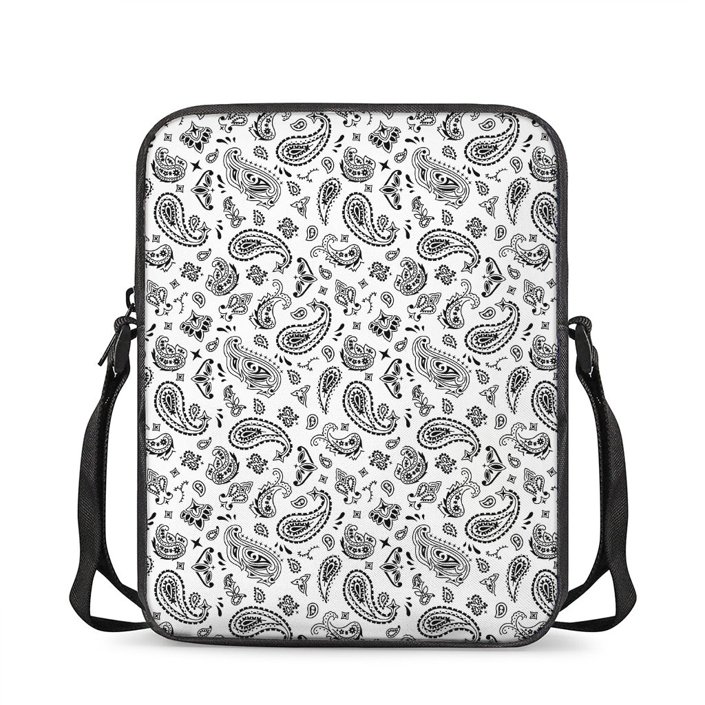 White Paisley Bandana Pattern Print Rectangular Crossbody Bag