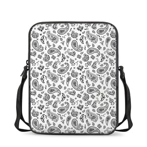 White Paisley Bandana Pattern Print Rectangular Crossbody Bag