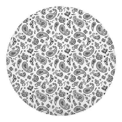 White Paisley Bandana Pattern Print Round Blanket