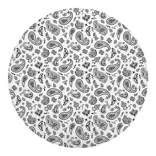 White Paisley Bandana Pattern Print Round Blanket