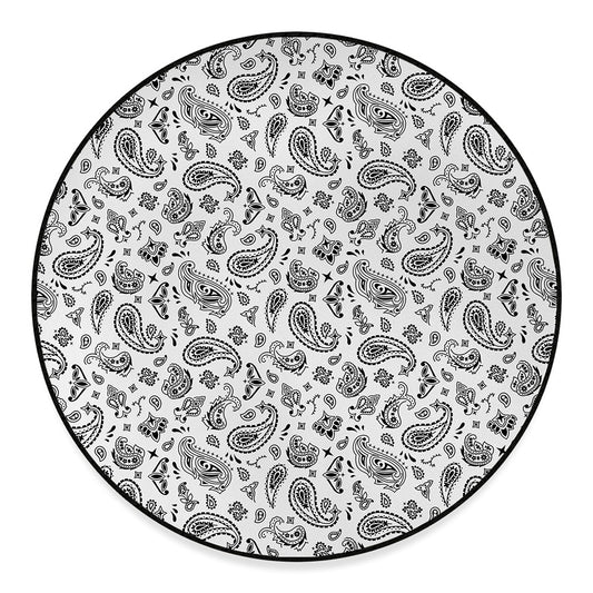 White Paisley Bandana Pattern Print Round Floor Mat