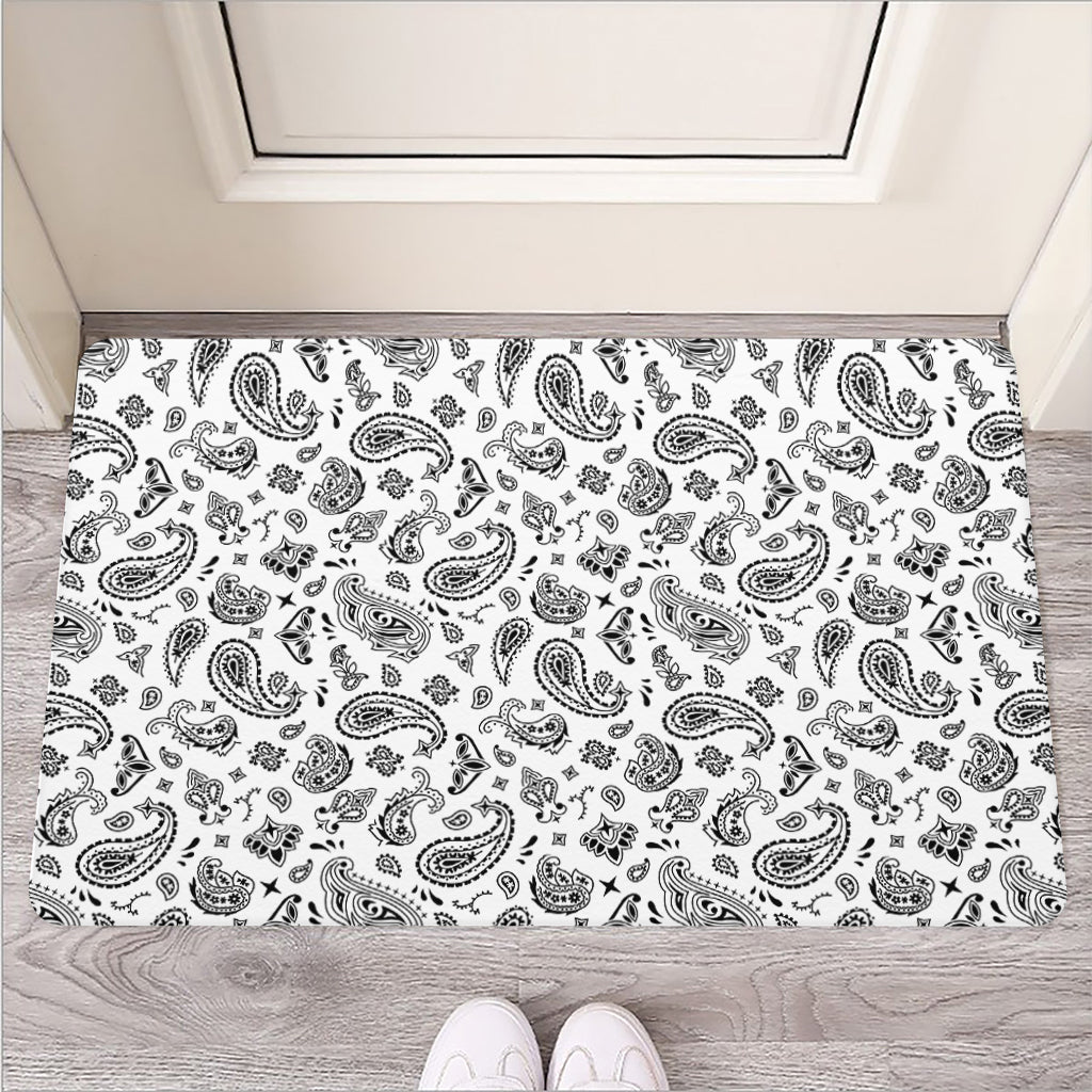 White Paisley Bandana Pattern Print Rubber Doormat