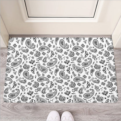White Paisley Bandana Pattern Print Rubber Doormat