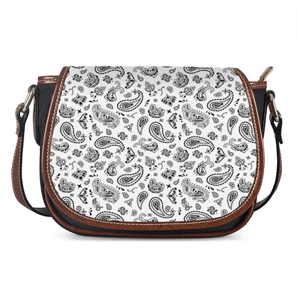 White Paisley Bandana Pattern Print Saddle Bag