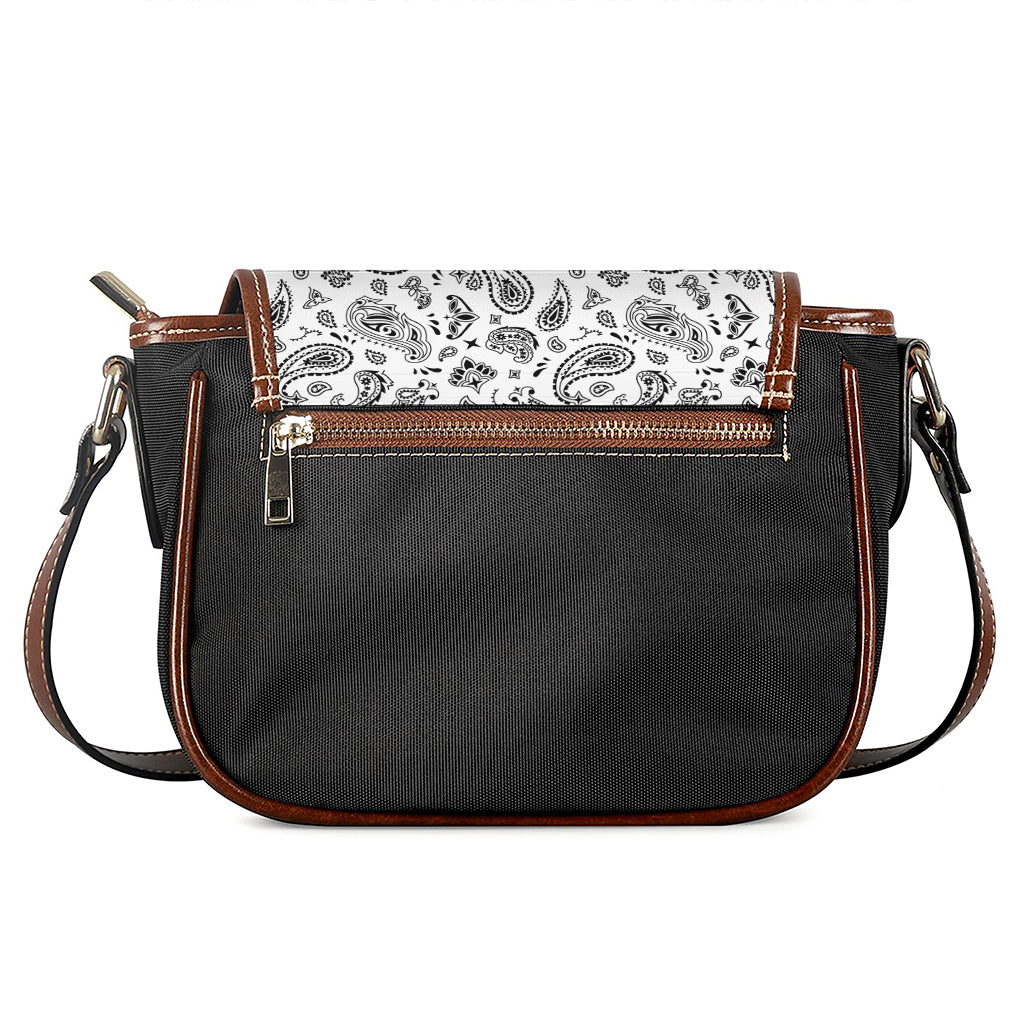 White Paisley Bandana Pattern Print Saddle Bag