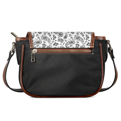 White Paisley Bandana Pattern Print Saddle Bag