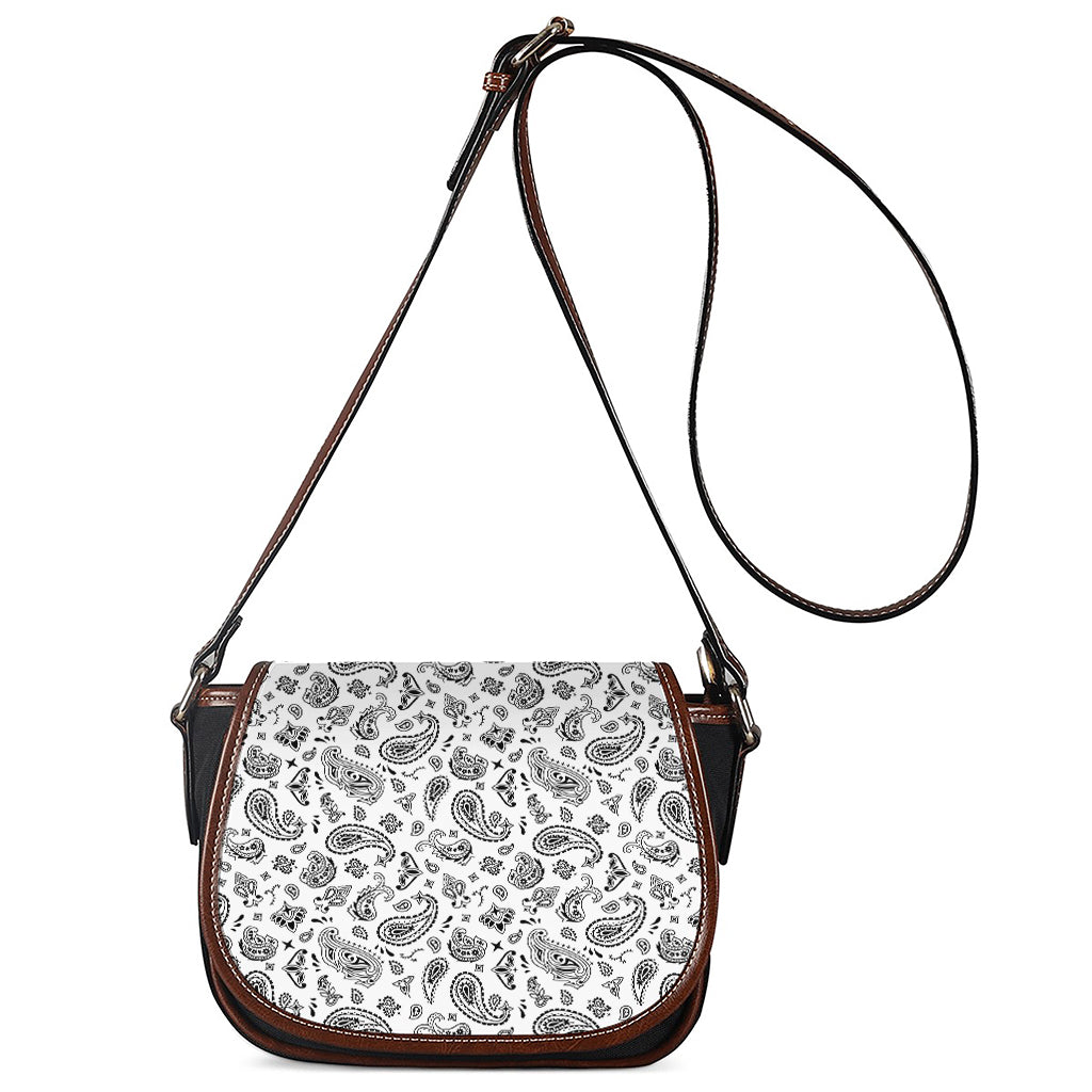 White Paisley Bandana Pattern Print Saddle Bag