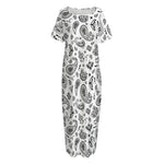 White Paisley Bandana Pattern Print Short Sleeve Long Nightdress