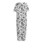 White Paisley Bandana Pattern Print Short Sleeve Long Nightdress