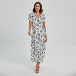 White Paisley Bandana Pattern Print Short Sleeve Maxi Dress