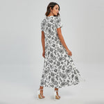 White Paisley Bandana Pattern Print Short Sleeve Maxi Dress