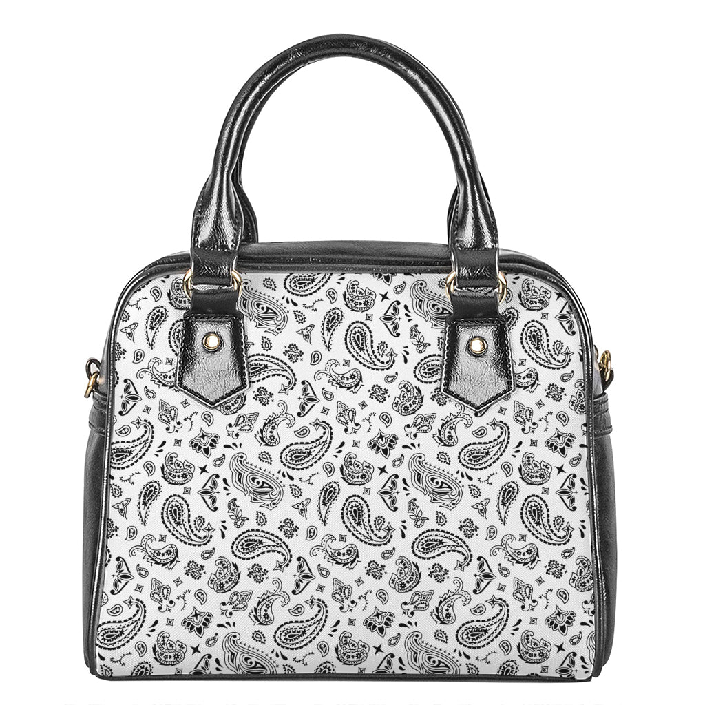 White Paisley Bandana Pattern Print Shoulder Handbag