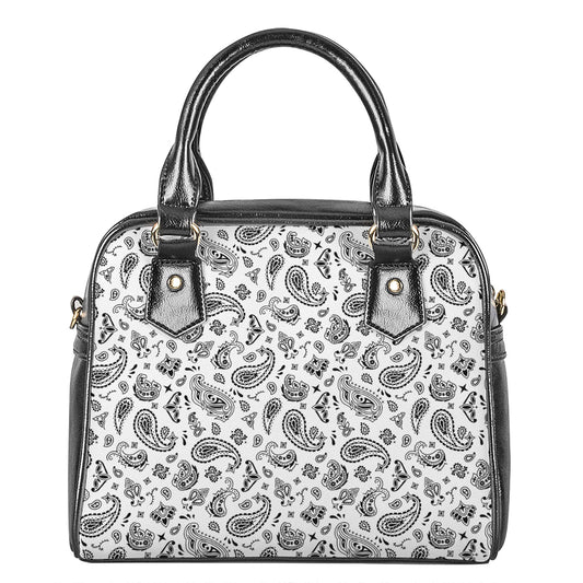 White Paisley Bandana Pattern Print Shoulder Handbag