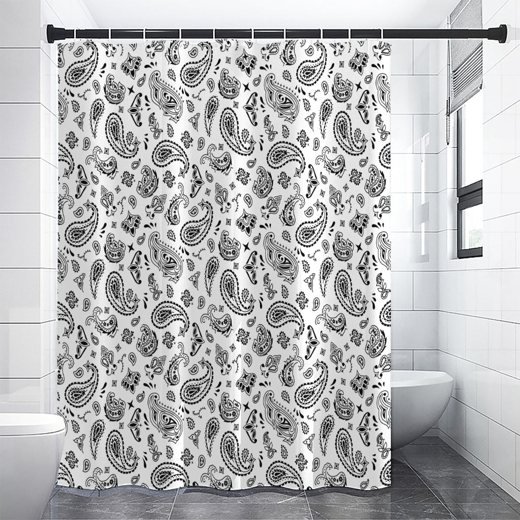 White Paisley Bandana Pattern Print Shower Curtain