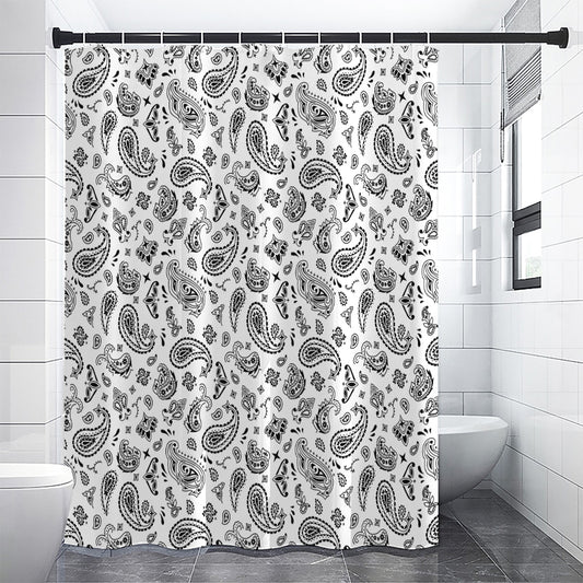White Paisley Bandana Pattern Print Shower Curtain