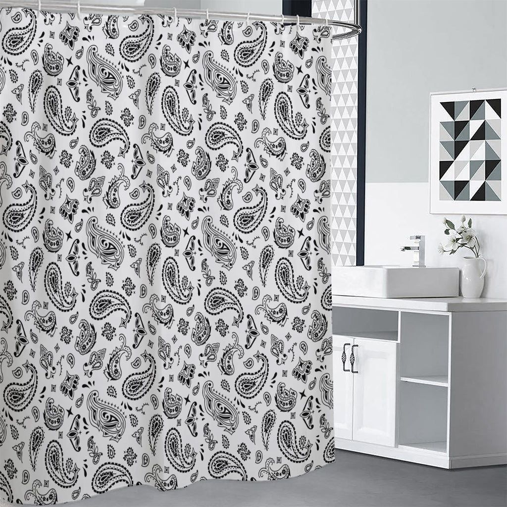 White Paisley Bandana Pattern Print Shower Curtain