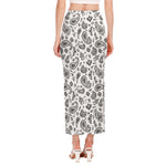 White Paisley Bandana Pattern Print Side Slit Maxi Skirt