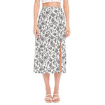 White Paisley Bandana Pattern Print Side Slit Midi Skirt