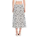 White Paisley Bandana Pattern Print Side Slit Midi Skirt
