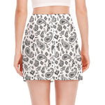 White Paisley Bandana Pattern Print Side Slit Mini Skirt